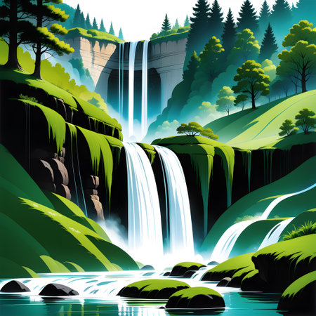 Waterfall from wild river in natureの素材