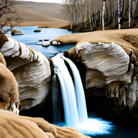 Waterfall from wild river in natureの素材