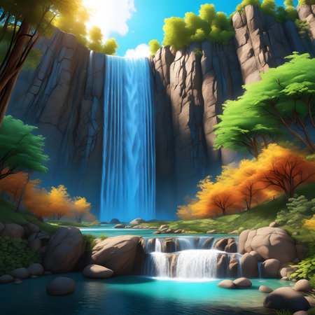 Waterfall from wild river in natureの素材