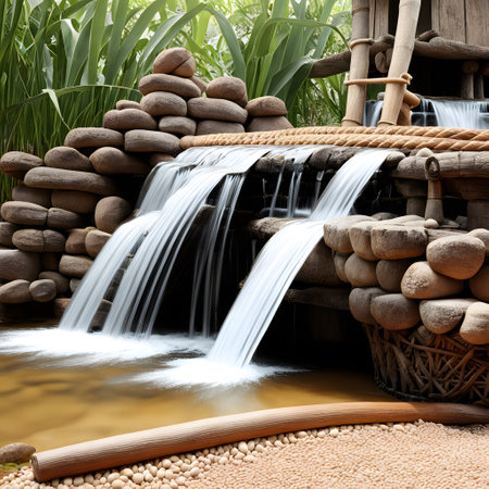 Watermill from wild river in natureの素材