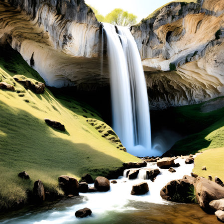 Waterfall from wild river in natureの素材