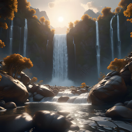 Waterfall from wild river in natureの素材