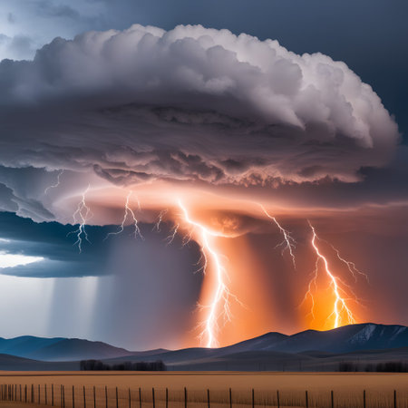 elemental forces with clouds flashes and thunderの素材