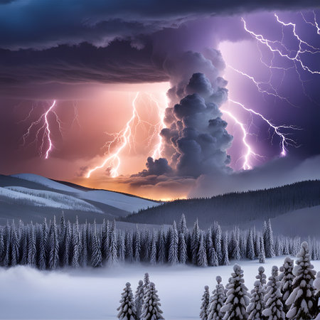 elemental forces with clouds flashes and thunderの素材