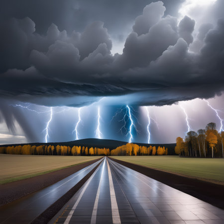 elemental forces with clouds flashes and thunderの素材