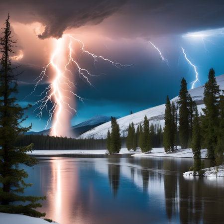 elemental forces with clouds flashes and thunderの素材
