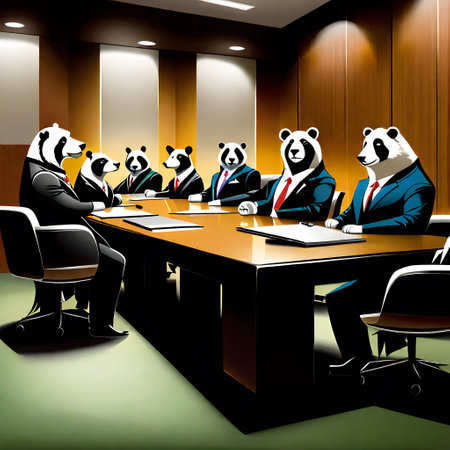 conference of animals in office in suitsの素材