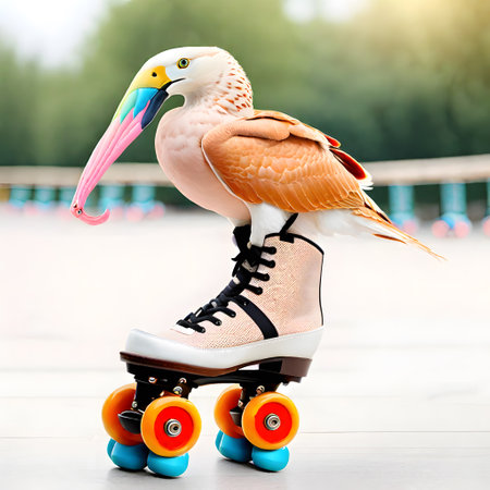 animals drive on roller skatingの素材