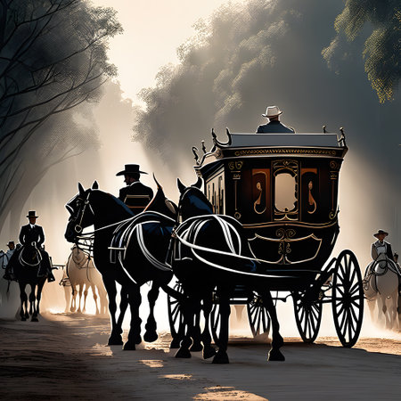 beautiful carriage with horses for transportの素材