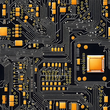 tiny computer chips with conductor tracksの素材