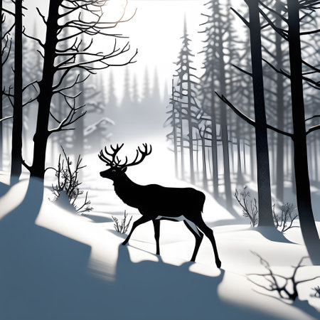 Deer with magnificent antlers roam through natureの素材