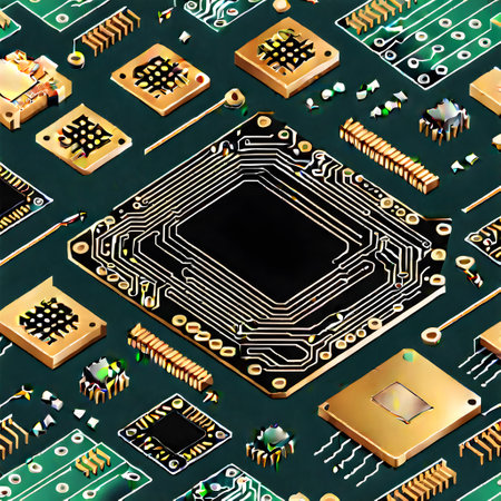 tiny computer chips with conductor tracksの素材