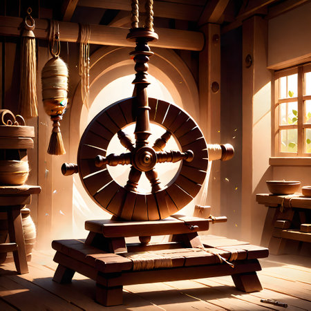 ancient spinning wheel for producing yarn and woolの素材