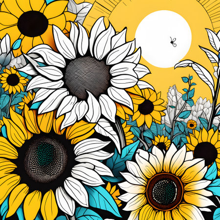 Great sunflower on meadow with leavesの素材