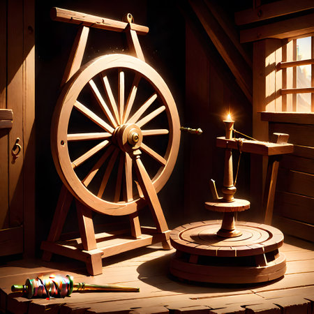 ancient spinning wheel for producing yarn and woolの素材