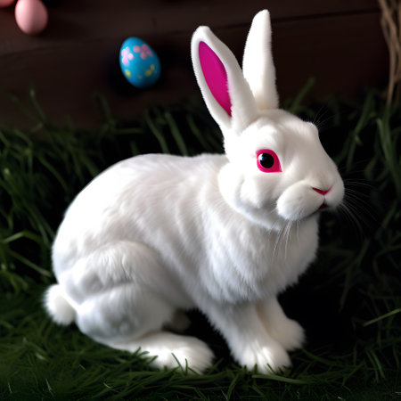 Easter bunnies with colorful eggs at Easterの素材