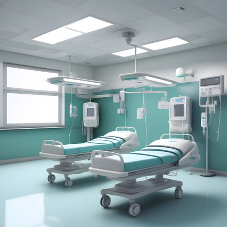 Hospital with rooms and bedsの素材