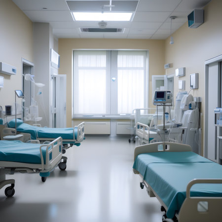 Hospital with rooms and bedsの素材