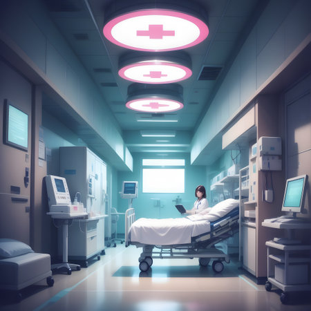 Hospital with rooms and bedsの素材