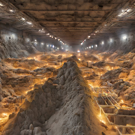 Mining with heavy machinery to extract raw materialsの素材