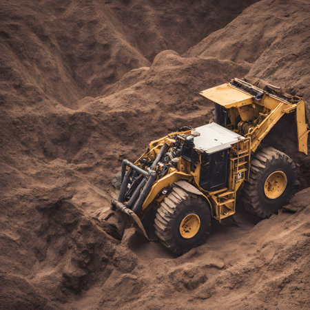 Mining with heavy machinery to extract raw materialsの素材