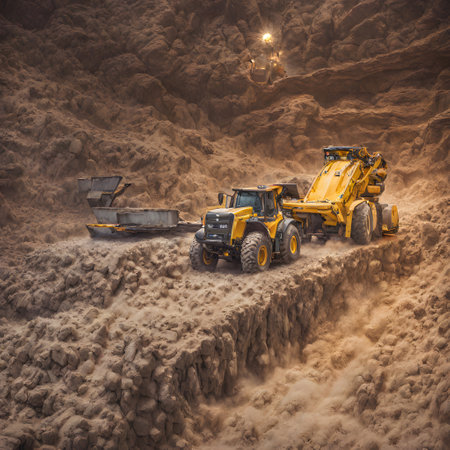 Mining with heavy machinery to extract raw materialsの素材