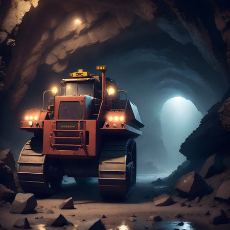 Mining with heavy machinery to extract raw materialsの素材