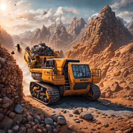 Mining with heavy machinery to extract raw materialsの素材