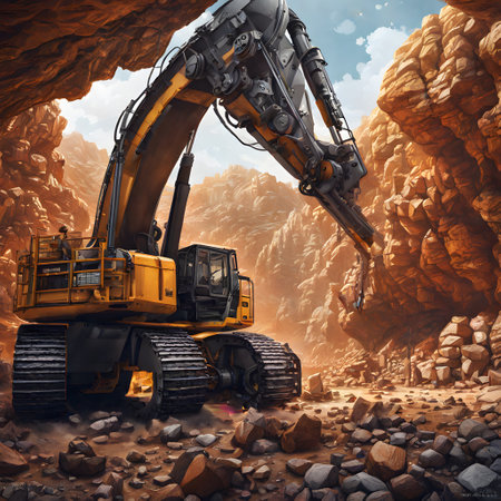 Mining with heavy machinery to extract raw materialsの素材