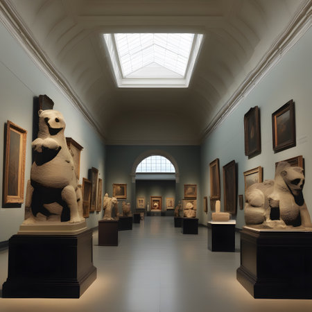 Large museum with exhibits and showcasesの素材