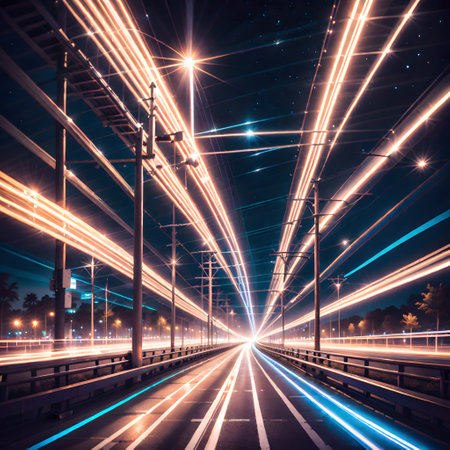 Night light trails in urban trafficの素材