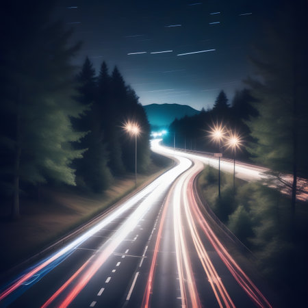 Night light trails in urban trafficの素材