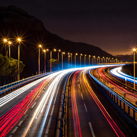 Night light trails in urban trafficの素材