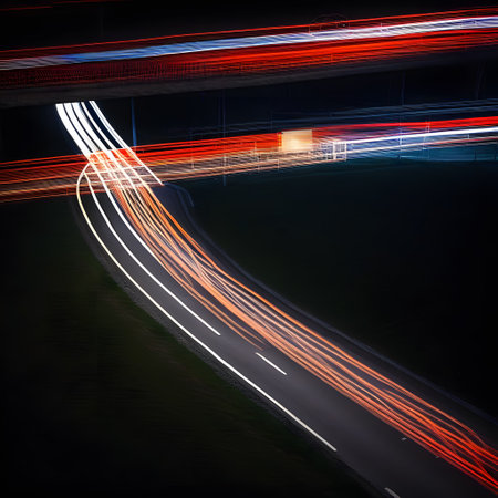 Night light trails in urban trafficの素材
