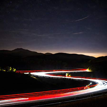 Night light trails in urban trafficの素材