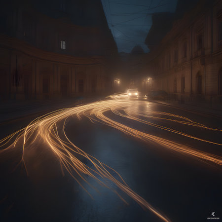 Night light trails in urban trafficの素材