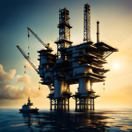Oil drilling rig in the sea as a production towerの素材