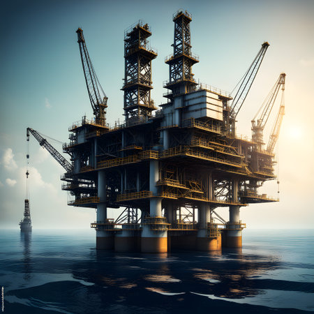 Oil drilling rig in the sea as a production towerの素材