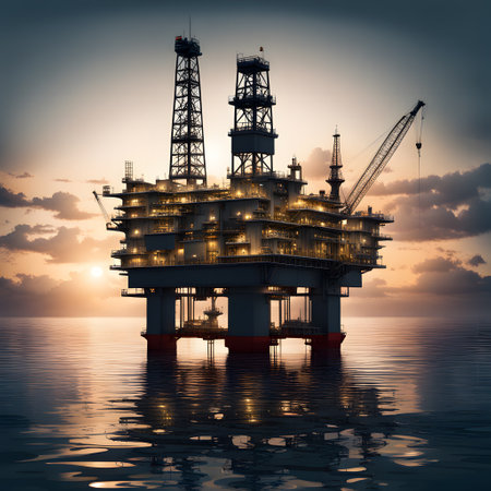 Oil drilling rig in the sea as a production towerの素材