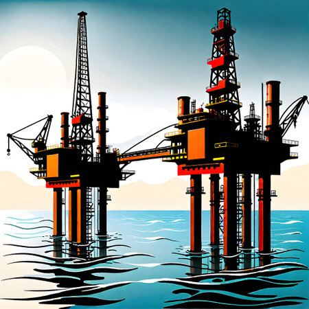 Oil drilling rig in the sea as a production towerの素材