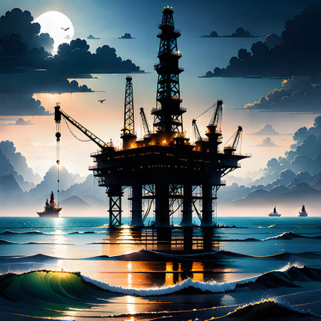 Oil drilling rig in the sea as a production towerの素材