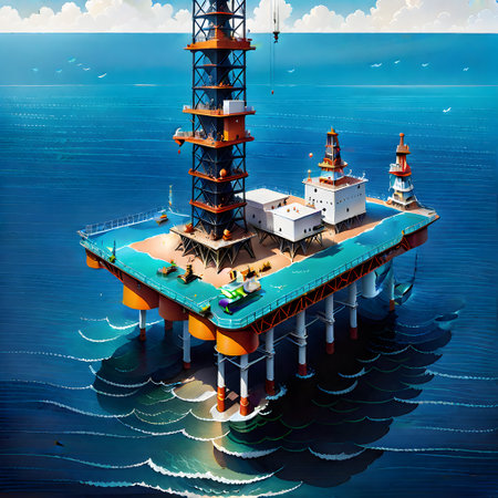 Oil drilling rig in the sea as a production towerの素材