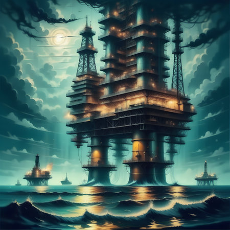 Oil drilling rig in the sea as a production towerの素材