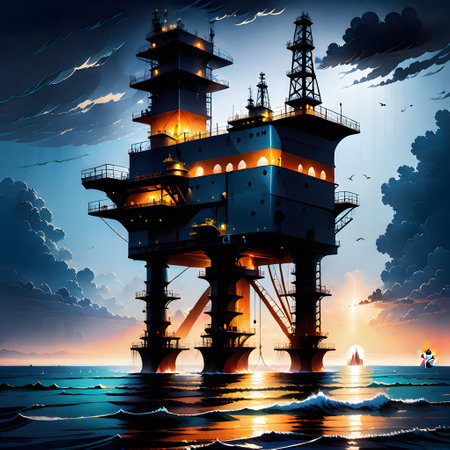 Oil drilling rig in the sea as a production towerの素材
