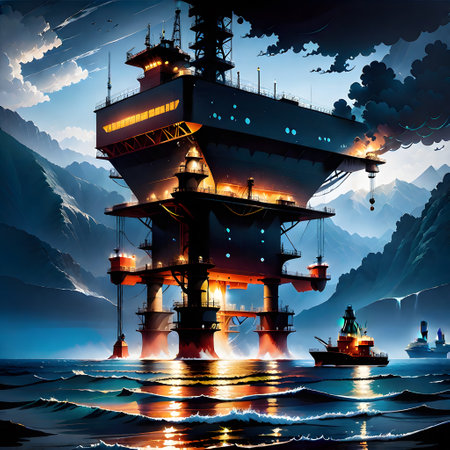 Oil drilling rig in the sea as a production towerの素材