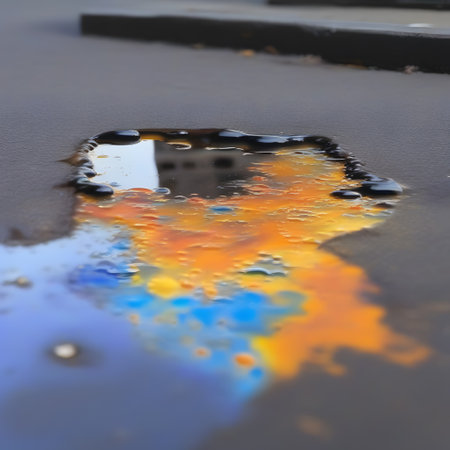 shimmering pools of oil on the streetの素材