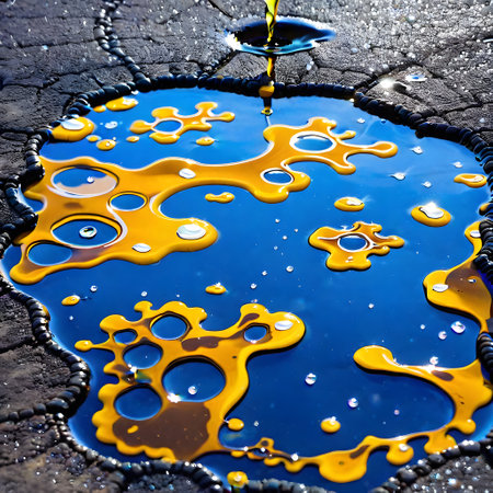 shimmering pools of oil on the streetの素材