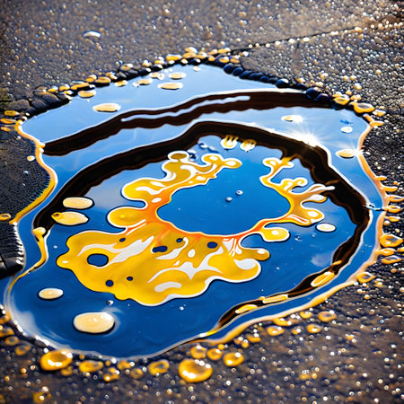 shimmering pools of oil on the streetの素材