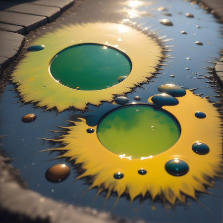 shimmering pools of oil on the streetの素材