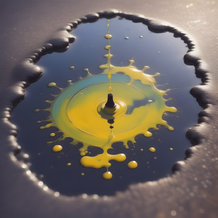 shimmering pools of oil on the streetの素材